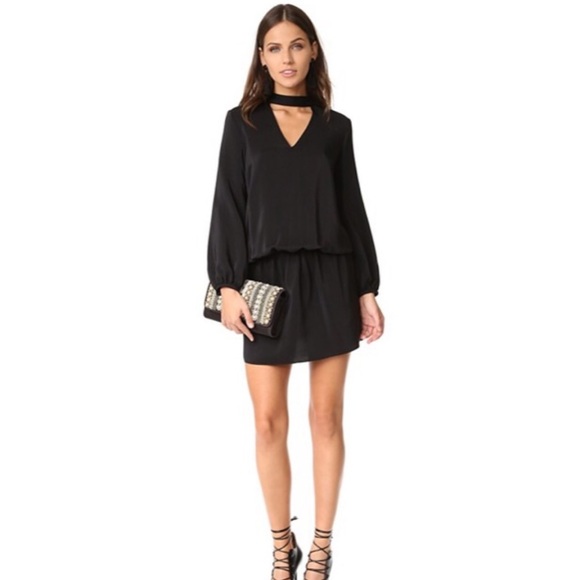 Amanda Uprichard Dresses & Skirts - Amanda Uprichard Black Silk V‑Neck Choker Long‑Sleeve Mini Dress